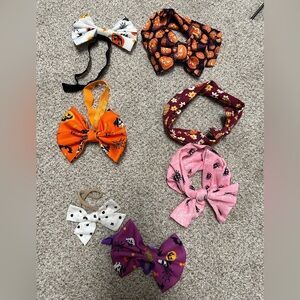 Lot of 7 Baby Girl Fall Halloween Headband with Bows. Pumpkins, spiders, ghosts